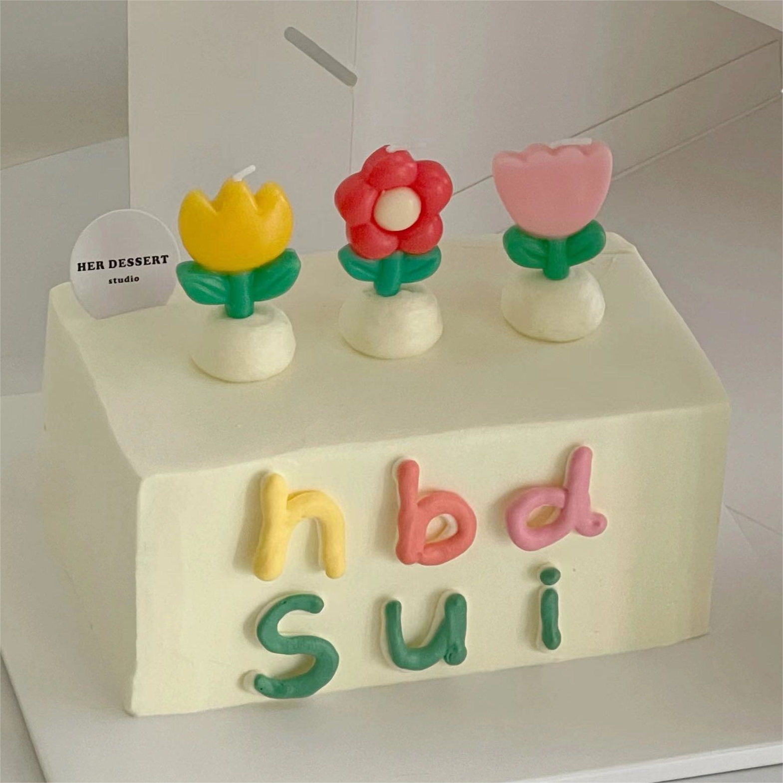 韩国ins风简约彩色小花蜡烛蛋糕装饰 三色花蜡烛生日蛋糕蜡烛插件