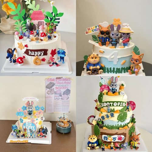 网红疯狂动物兔子狐狸城堡卡通可爱生日蛋糕装扮摆件旗子插卡