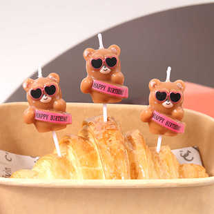 生日快乐可爱小熊蛋糕蜡烛插件 韩国复古ins风爱心墨镜小熊蜡烛