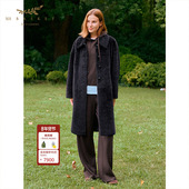 西班牙拉贡皮毛一体 十二篮轻奢皮草外套休闲翻领大衣中长款 25冬