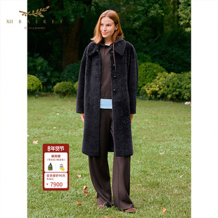 西班牙拉贡皮毛一体|十二篮轻奢皮草外套休闲翻领大衣中长款25冬