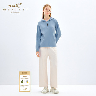 运动连帽长袖 XII 时尚 秋款 冰河蓝针织卫衣女 BASKET十二篮商场同款