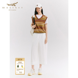 十二篮26春新款 女透气舒适简约宽松显瘦白色 淡人系九分阔腿裤
