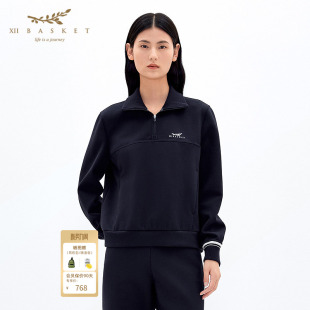 简约舒适空气层拉链半开襟卫衣 春季 XII BASKET十二篮商场同款