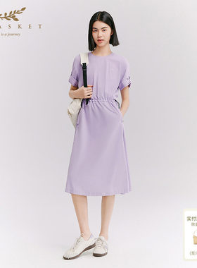 十二篮圆领抽绳落肩短袖连衣裙