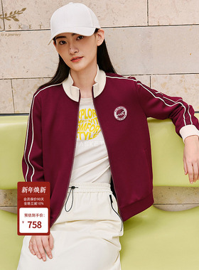 十二篮专选春季安可拉红撞色立领休闲外套女