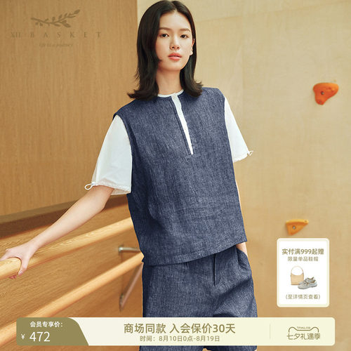 十二篮夏季通勤老钱风亚麻上衣
