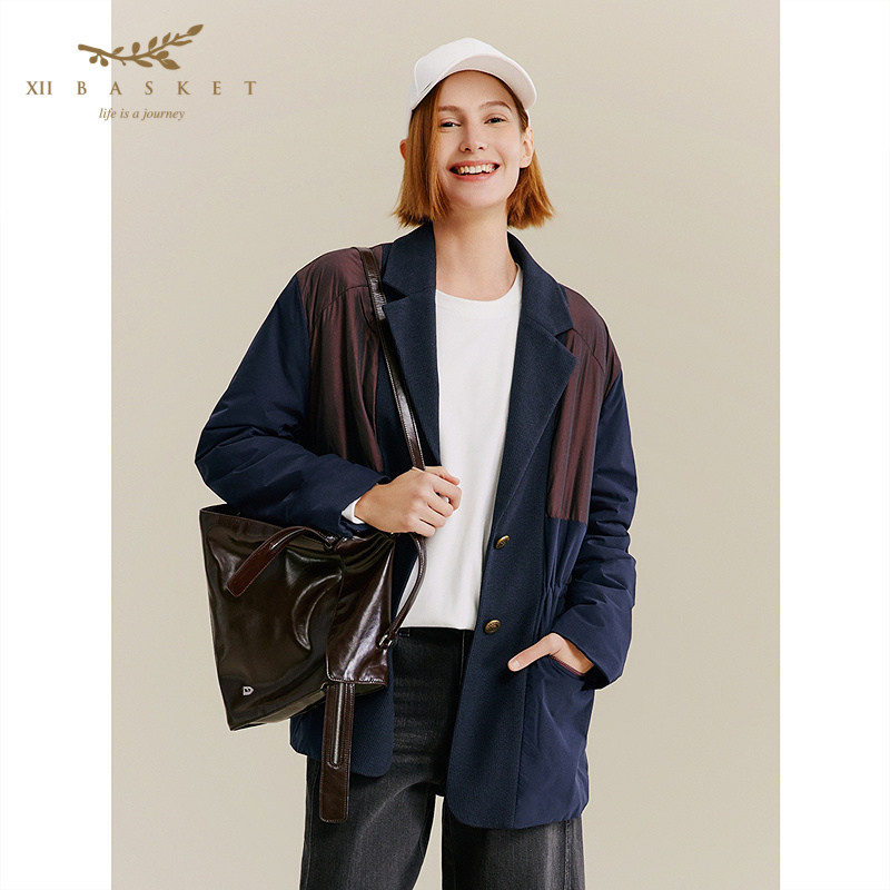 十二篮藏蓝休闲西装棉服外套