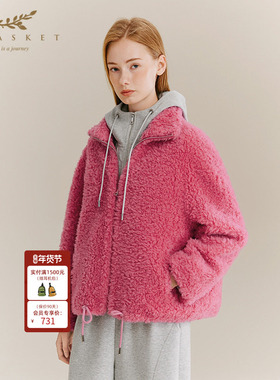 [100%羊毛]十二篮25冬新款显白玫粉色多巴胺羊羔毛外套减龄保暖