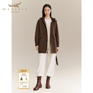 十二篮专选冬季 双面呢 羊毛混纺大衣翻领通勤外套女休闲中长款