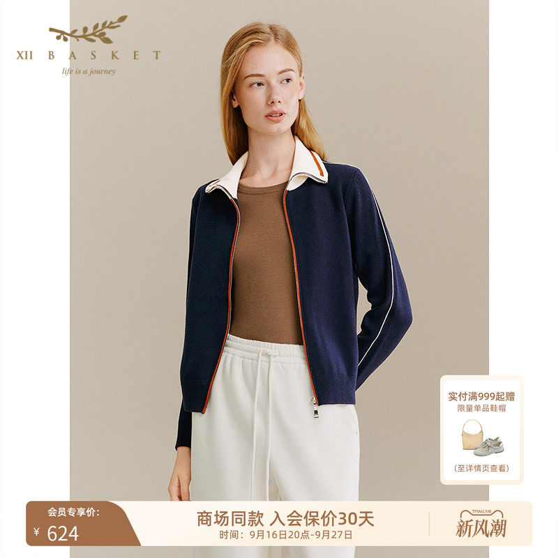 十二篮藏蓝色拉链毛针织衫上衣