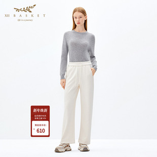 十二篮专选春季 女 简约松弛百搭抽绳腰加绒直筒长裤