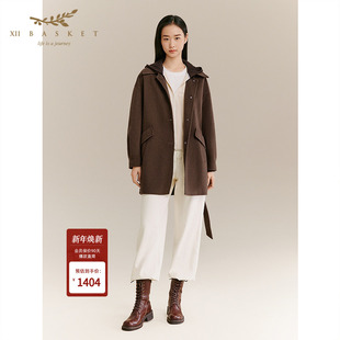十二篮专选25冬新款 双面呢 羊毛羊绒大衣翻领通勤外套女休闲中长款
