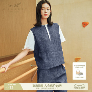 十二篮通勤慵懒老钱风轻薄短袖圆领休闲百搭上衣女夏季