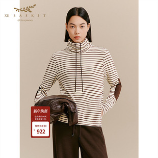 复古德绒上衣高领磨毛条纹休闲运动 美式 XII BASKET十二篮25冬新款