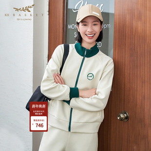 十二篮专选冬款 撞色加绒空气棉运动立领外套女