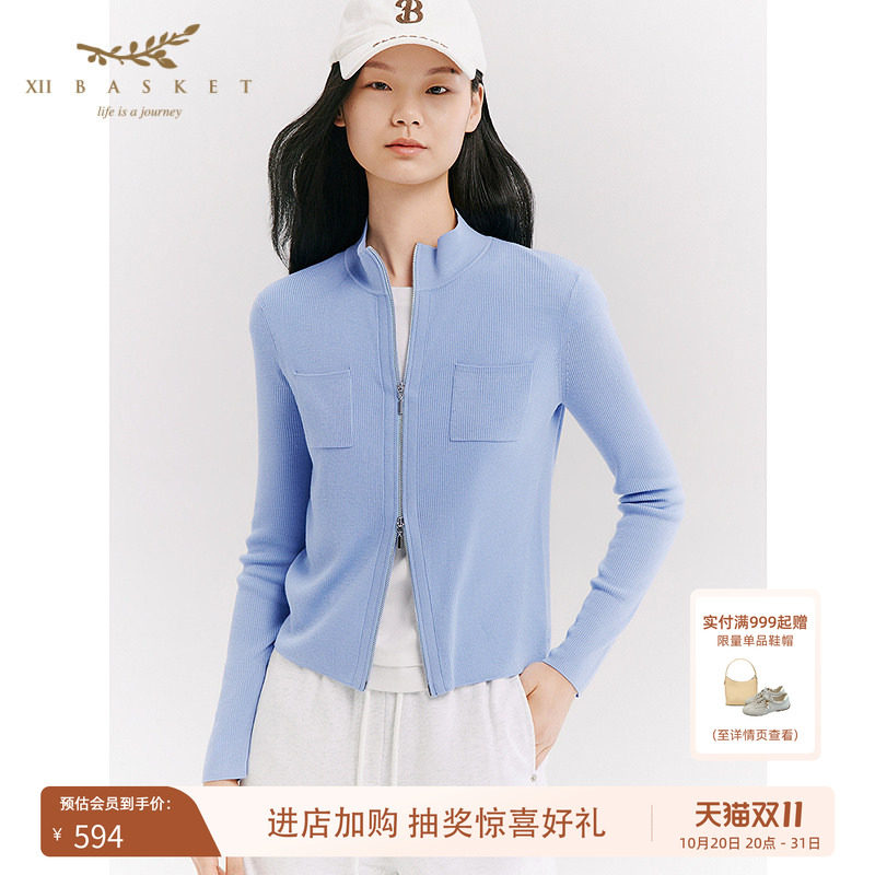 十二篮拉链多巴胺针织衫