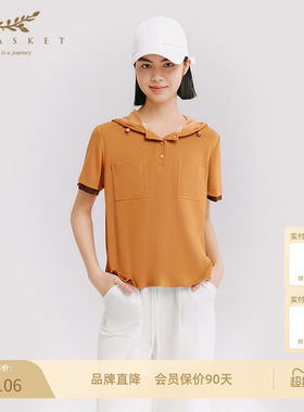 十二篮26夏新款多巴胺透气连帽短袖休闲运动户外上衣女橙色