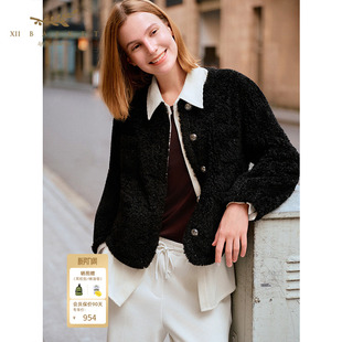 十二篮冬季 环保羊羔毛短外套摩登小香风女百搭短款