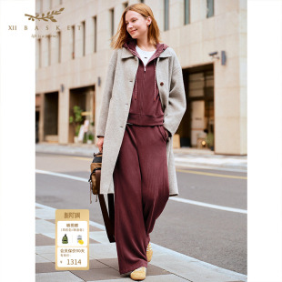 十二篮专选冬季 外套 翻领羊毛混纺双面呢大衣女老钱中长款