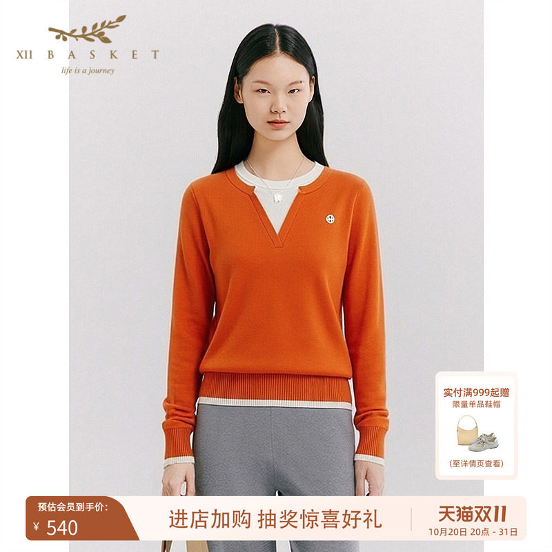 十二篮假两件针织衫正肩女上衣