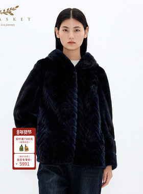 十二篮专选冬款轻奢整貂割条皮草外套时尚宽松水貂皮草连帽外套女