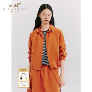 十二篮26春新款 多巴胺橙红轻量运动外套宽松户外休闲设计感上衣女