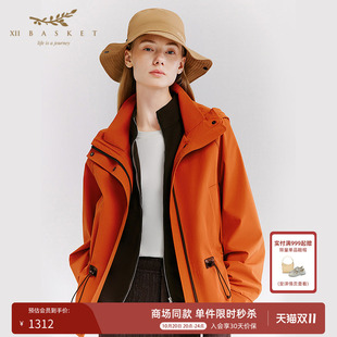 十二篮26秋新款山系户外运动防泼水防风外套女收腰休闲百搭活力橙