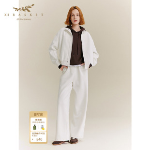 女 高级感白色宽松灯芯绒直筒运动休闲裤 XII BASKET十二篮秋季