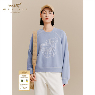 石灰蓝卫衣圆领舒适休闲上衣女 冬季 XII BASKET十二篮商场同款