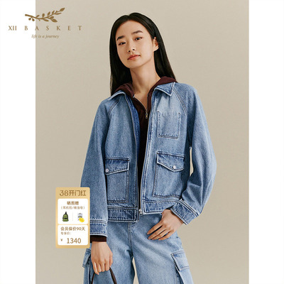 十二篮经典水洗蓝纯棉牛仔外套女