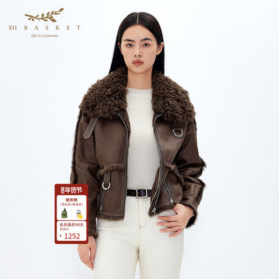 十二篮美拉德机车风皮毛皮短外套