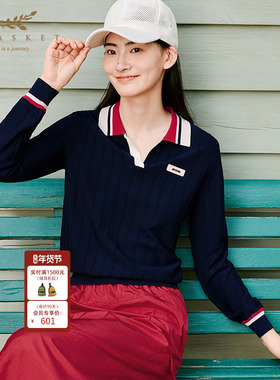 十二篮专选春季摩登撞色针织polo衫女
