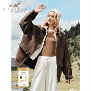 十二篮商场同款 美拉德休闲大衣羊毛桑蚕丝宽松廓形外套女 冬季