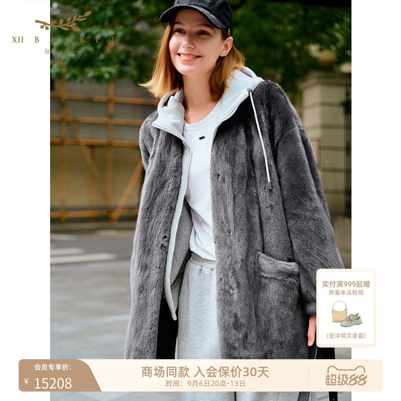 十二篮静奢灰色水貂毛皮大衣中长款高级感时尚休闲皮草外套女冬季