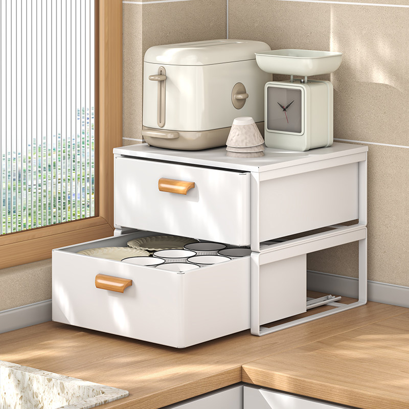 免安装可抽拉厨房置物架台面整体橱柜分层架柜内调料收纳锅架桌面