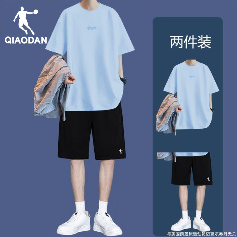 乔丹运动套装男2025夏季新款青少年宽松短袖短裤两件套休闲运动服
