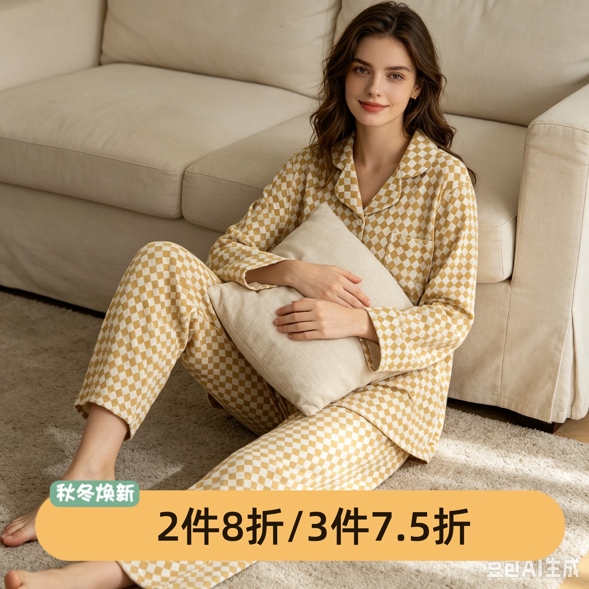 芬腾女士马丁棉长袖睡衣套装