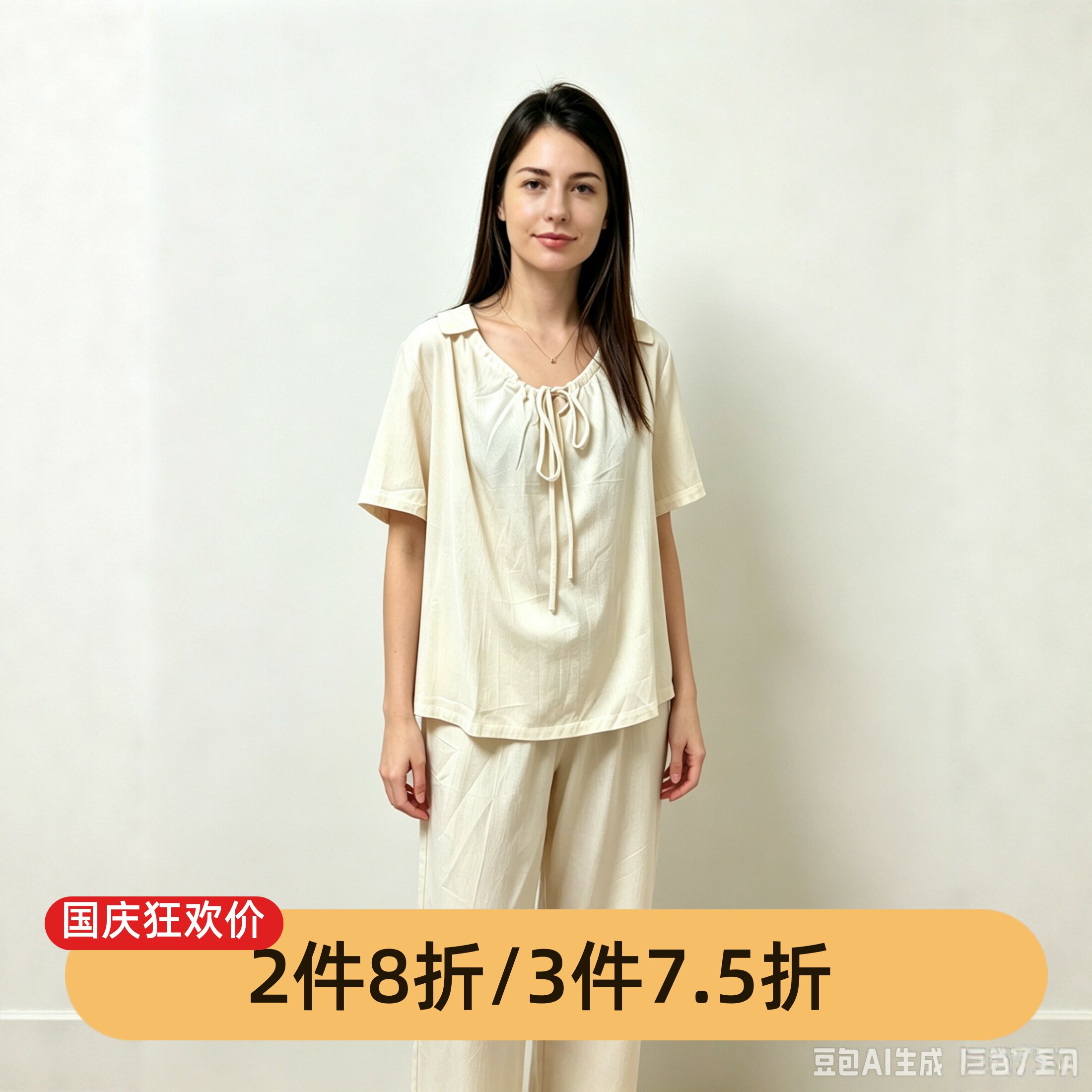 5折清随棉女夏全棉可外穿睡衣套