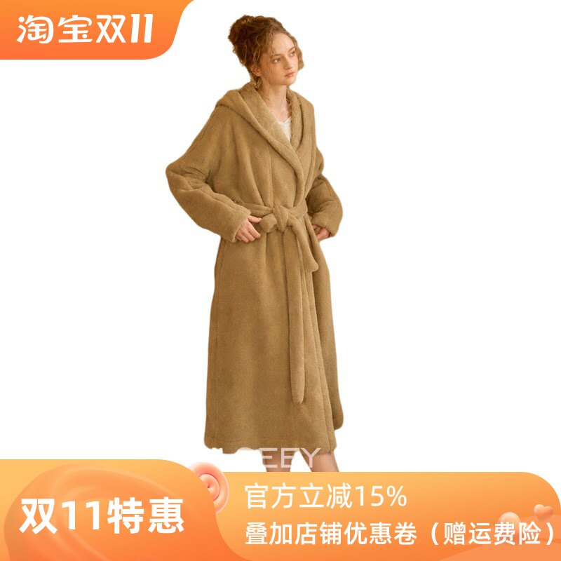 尘熙加厚珊瑚绒女士睡袍冬