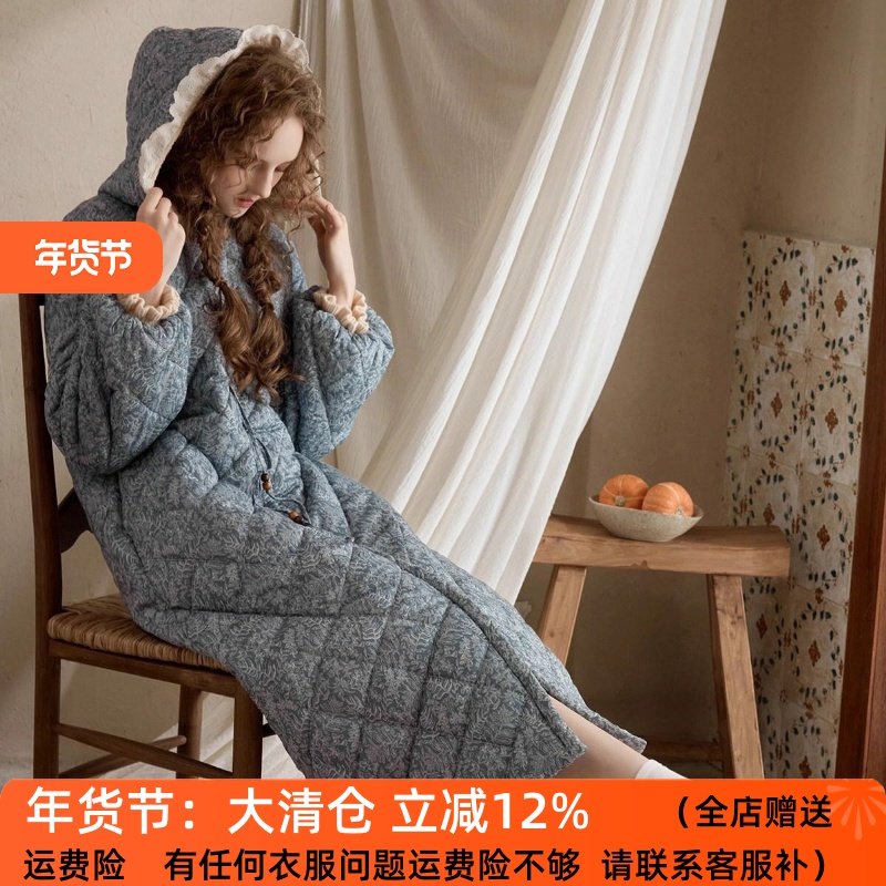 尘熙专柜女冬加厚保暖连帽长款针织睡袍三层夹棉可外穿家居服裙装,女士内衣/男士内衣/家居服,睡袍/浴袍,淘宝优惠券,粉丝福利购,淘宝优惠卷
