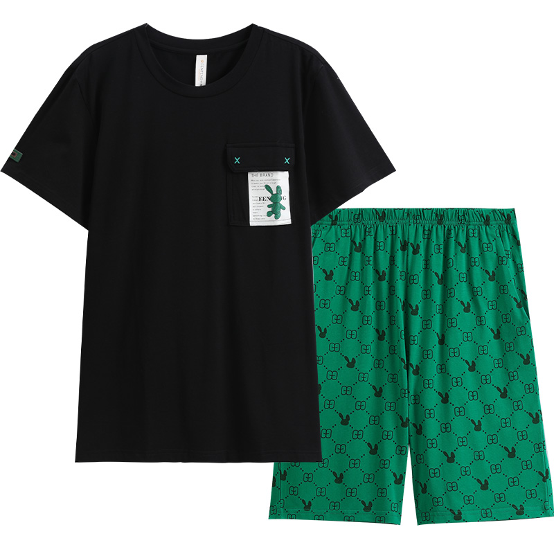 芬腾断码捡漏睡衣男款夏季纯棉短袖短裤休闲柔软家居服套装专柜款
