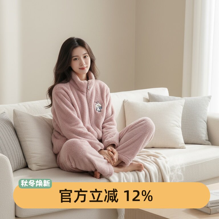 芬腾女冬季加绒加厚睡衣套装