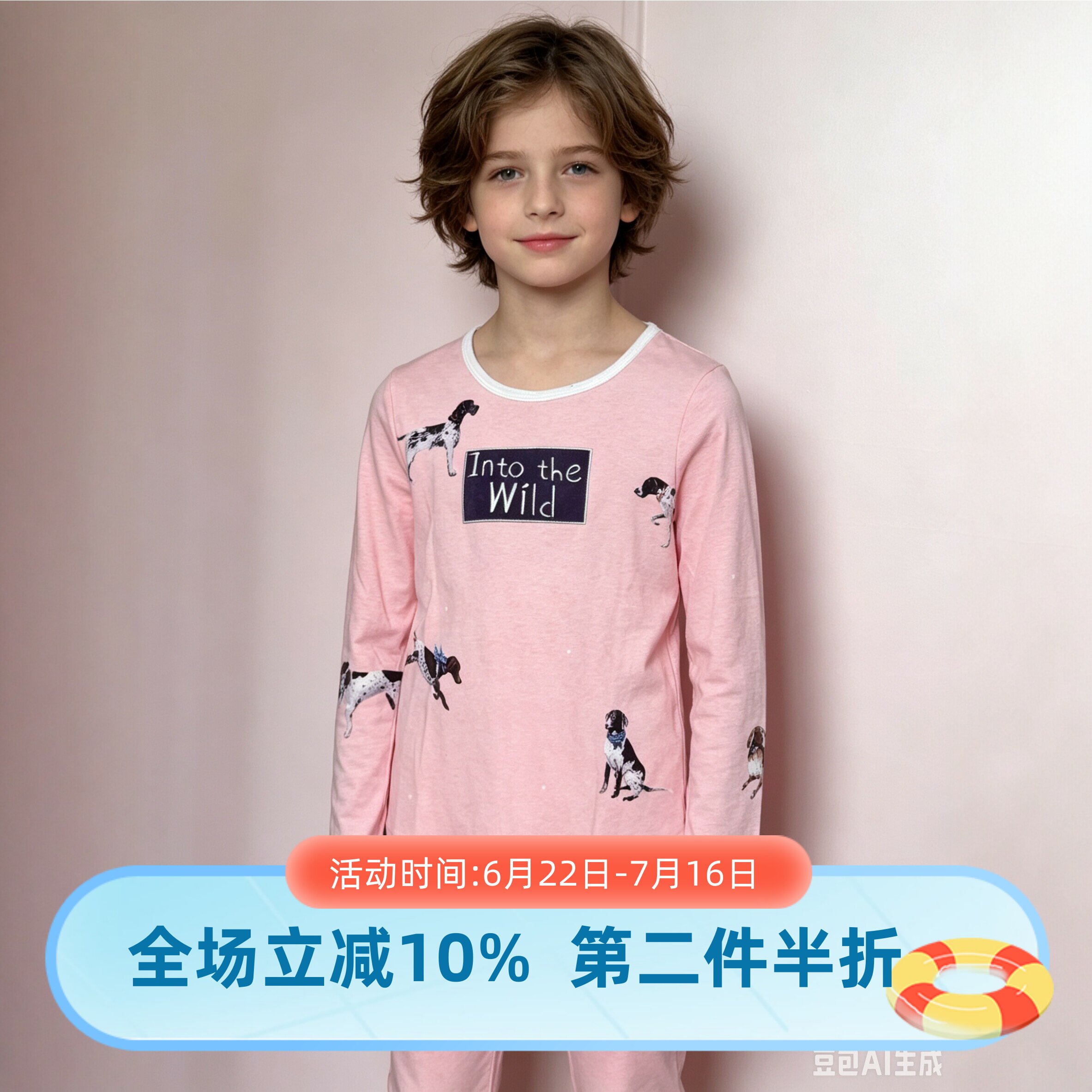 芬腾断码特价女童春秋季纯棉卡通狗图案家居服睡衣套装舒适居家风