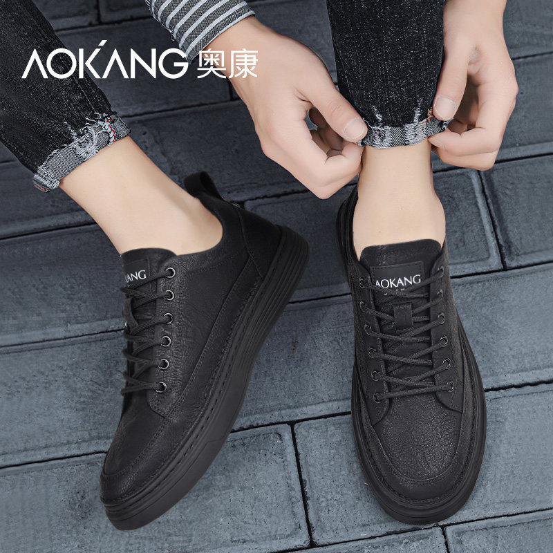 AOKANG 남성 신발 2024 새로운 가을 겨울 운동화 검은 신발 스포츠 겨울 남성 비즈니스 캐주얼 가죽 신발 남성 모델