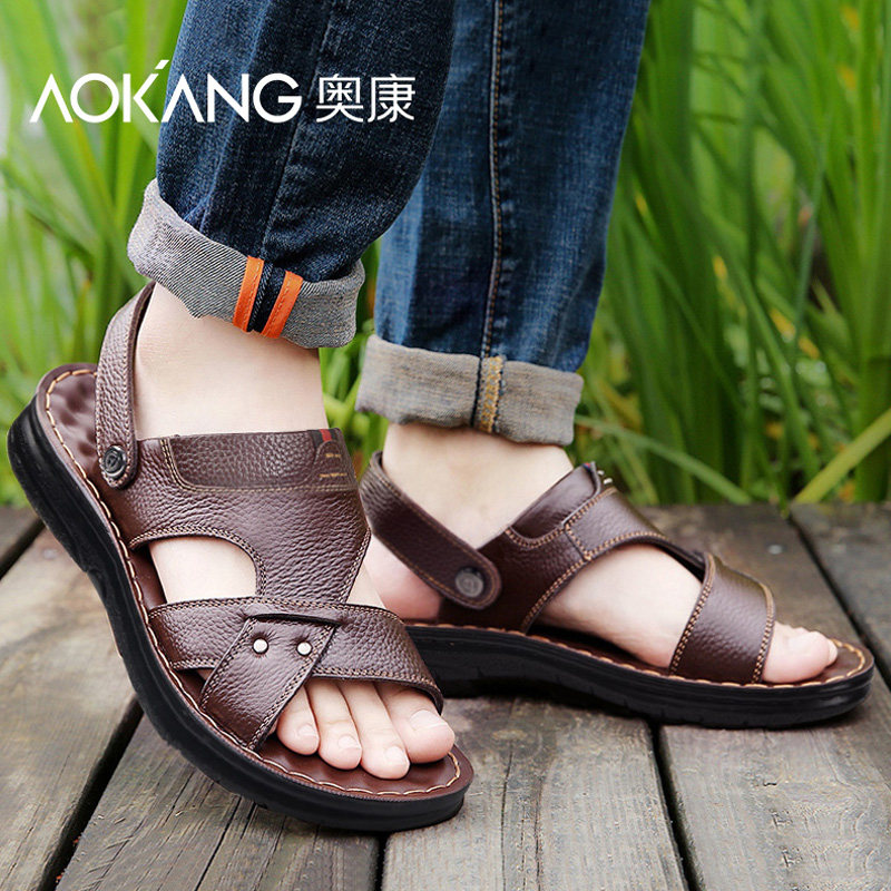 奥康凉鞋男款夏季2024新款爸爸牛皮凉拖男士真皮夏天休闲皮凉鞋男