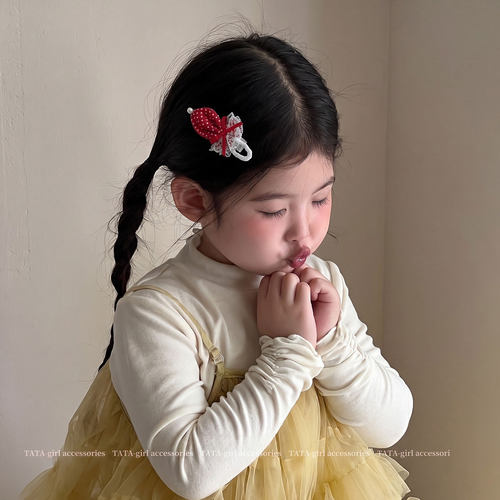 韩系布艺蕾丝格纹女童鸭嘴夹发夹