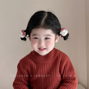 秋冬儿童卡通毛绒猫咪发圈豹纹蝴蝶结发绳女童可爱扎头发皮筋头饰