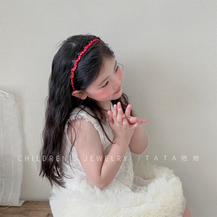 早秋韩系红色高颅顶发箍女童碎发神器带齿防滑压发发卡小女孩头箍