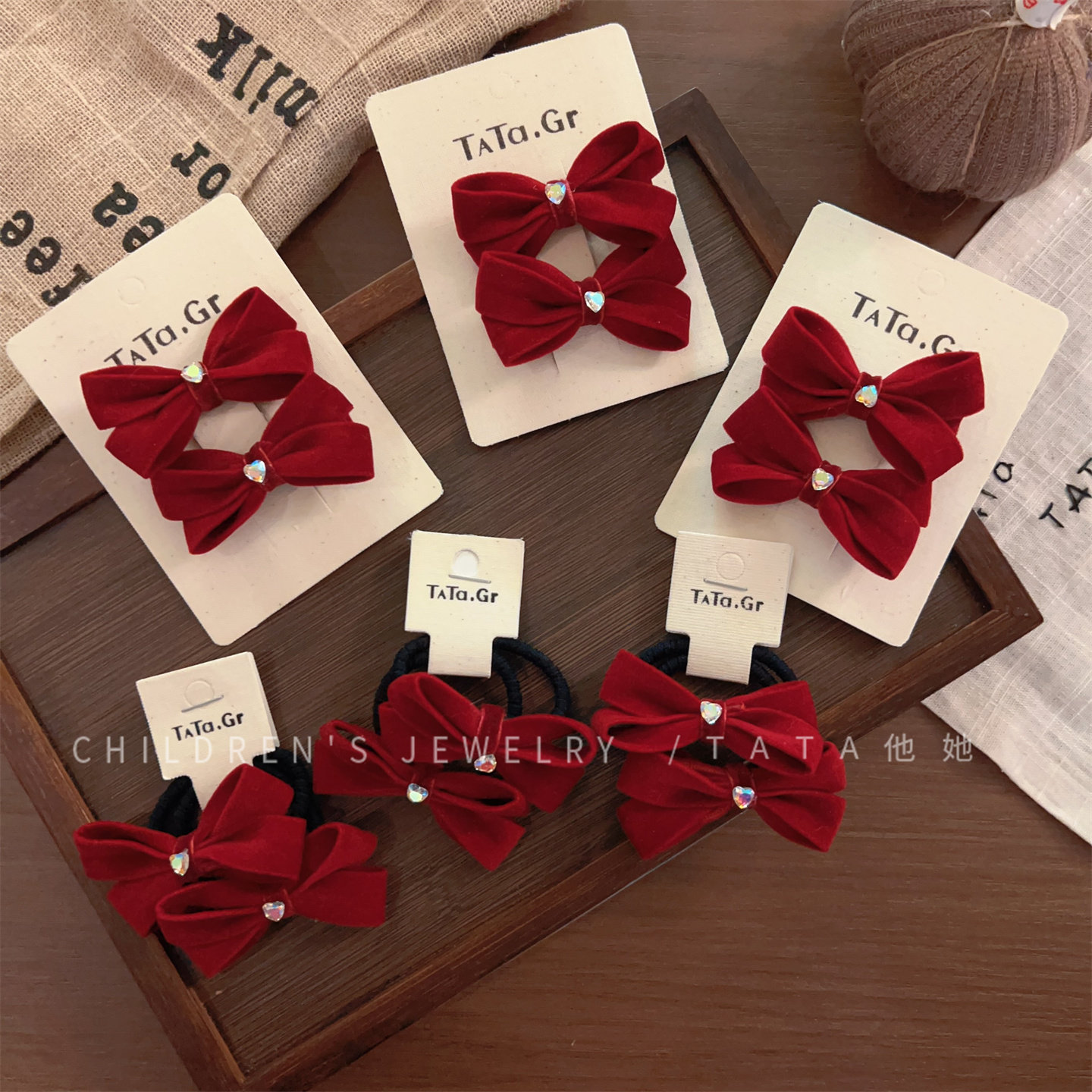 红色丝绒蝴蝶结发圈水钻发夹高颜值新年红不伤发发绳顶夹公主发箍,童装/婴儿装/亲子装,发饰,淘宝优惠券,粉丝福利购,淘宝优惠卷
